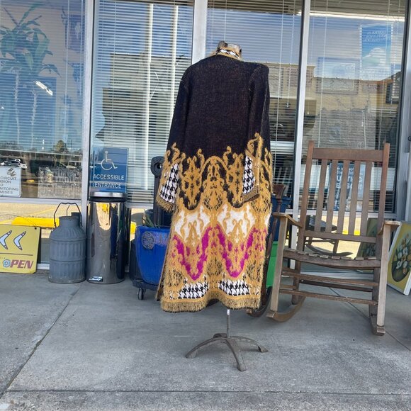 NWT Small Max Sport LA Boho B&W/Gold/Pink Long Sweater Duster with front pockets - Picture 15 of 15